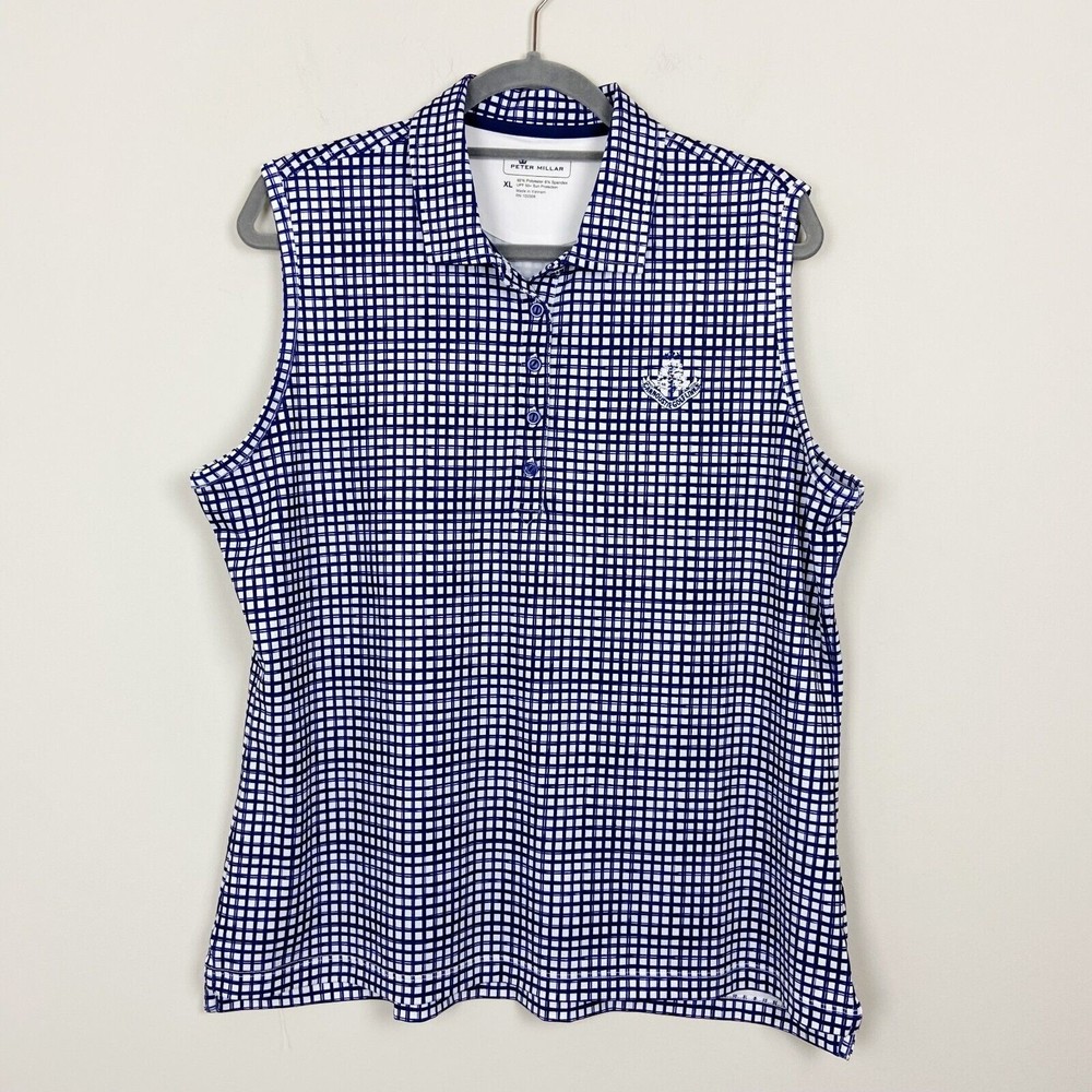 PETER MILLAR Women's Sleeveless Golf Polo Size XL Plaid Embroidered Carnoustie